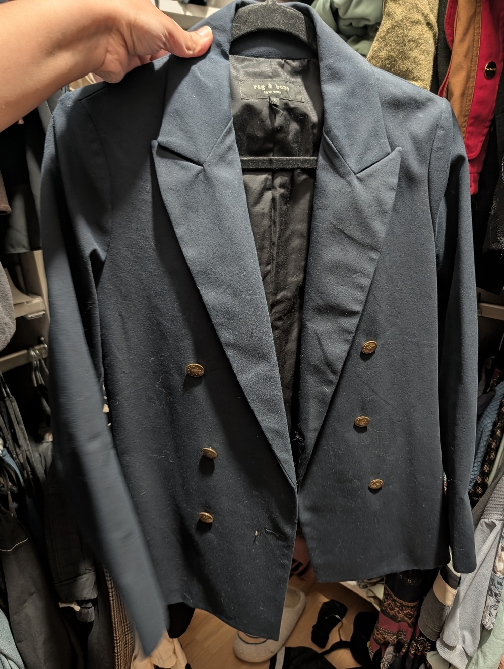 rag & bone Double-Breasted Navy Blazer with Gold Buttons - Picture 3 of 6